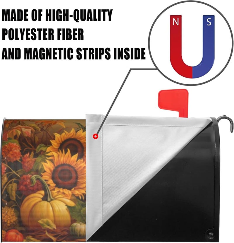 Identiy Fall Pumpkins Sunflowers Mailbox Covers Magnetic Standard Size, Thanksgiving Autumn Harvest Magnetic Mailbox Covers 18"x21" for Holiday Yard Decor - Image 4