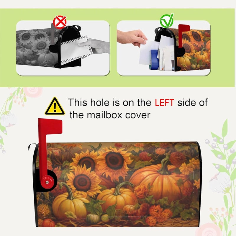 Identiy Fall Pumpkins Sunflowers Mailbox Covers Magnetic Standard Size, Thanksgiving Autumn Harvest Magnetic Mailbox Covers 18"x21" for Holiday Yard Decor - Image 5