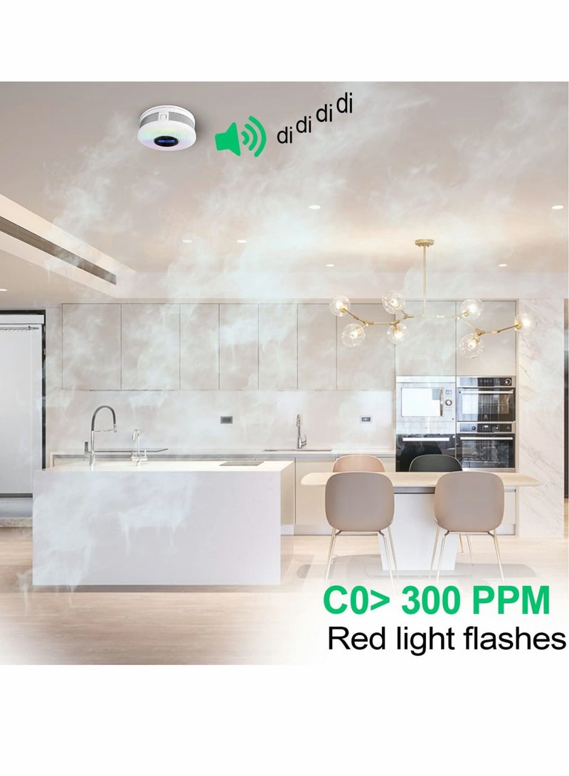 Captaintech Combination Smoke and Carbon Monoxide Alarm Detector, Dual Sensor CO Detector Battery Powered with LCD Display Sound Warning for Home,School,Office - Image 2