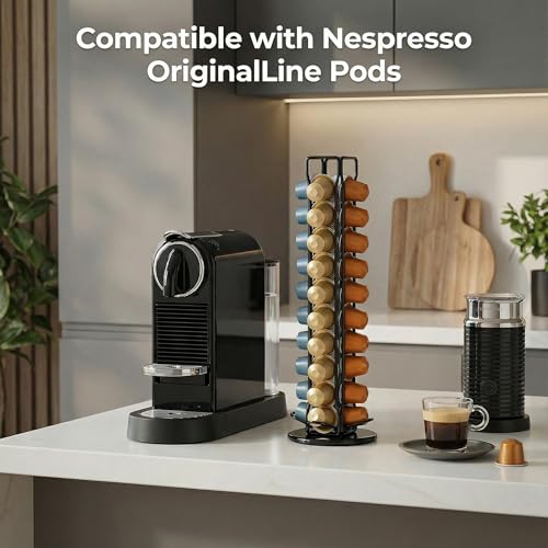 ZECENN Coffee Pod Holder for Nespresso OriginalLine Capsules, Rotating Carousel Coffee Pods Holder Coffee Station Organizer Countertop Storage Rack -Black/40 Pods Capacity - Image 2