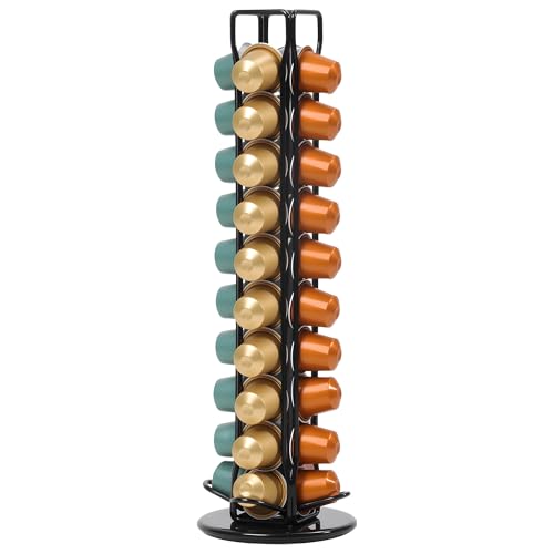 ZECENN Coffee Pod Holder for Nespresso OriginalLine Capsules, Rotating Carousel Coffee Pods Holder Coffee Station Organizer Countertop Storage Rack -Black/40 Pods Capacity - Image 1