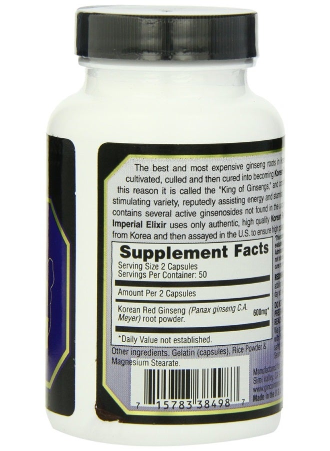 Imperial Elixir , Korean Red Ginseng, 600 mg, 100 Capsules - Image 2