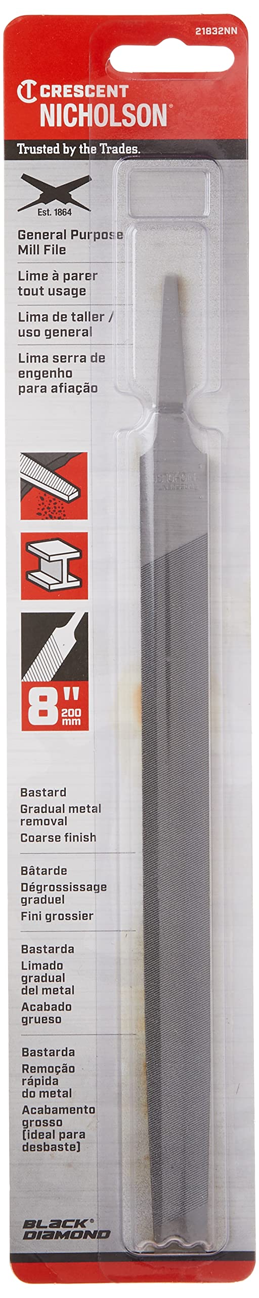 Nicholson 8" Mill Single Cut Bastard File - Carded - 21832NN - Image 5