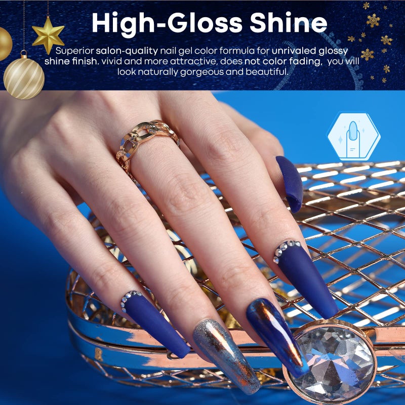 modelones Blue Gel Nail Polish Set, 6 Blue Christmas Color Changing Gel Polish Winter Glitter Nail Polish Gel Kit Soak Off LED Nail Art Manicure Holiday Gifts for Women Girls DIY Home Salon - Image 5