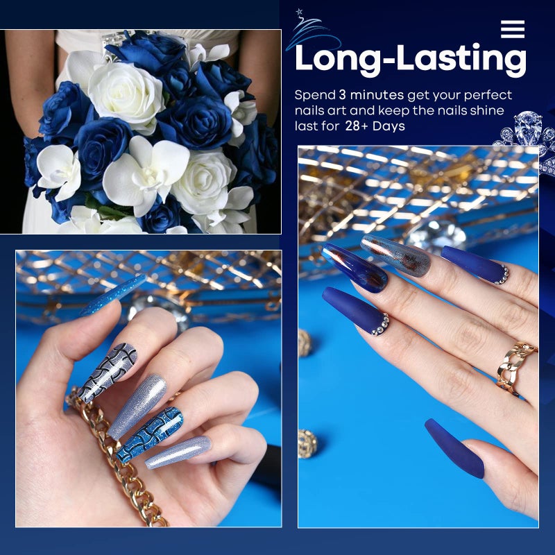 modelones Blue Gel Nail Polish Set, 6 Blue Christmas Color Changing Gel Polish Winter Glitter Nail Polish Gel Kit Soak Off LED Nail Art Manicure Holiday Gifts for Women Girls DIY Home Salon - Image 4