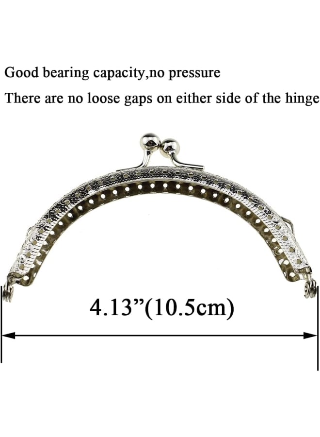 Purse Round Bag Kiss Clasp Frame Lock 10.5cm Diameter Rectangle Clutch Metal Vintage Latch Clip Smooth Open Close Sturdy No Scratch Loose Gap for DIY Crochet Fabric Coin Leather Bag 6pcs Silver - Image 2