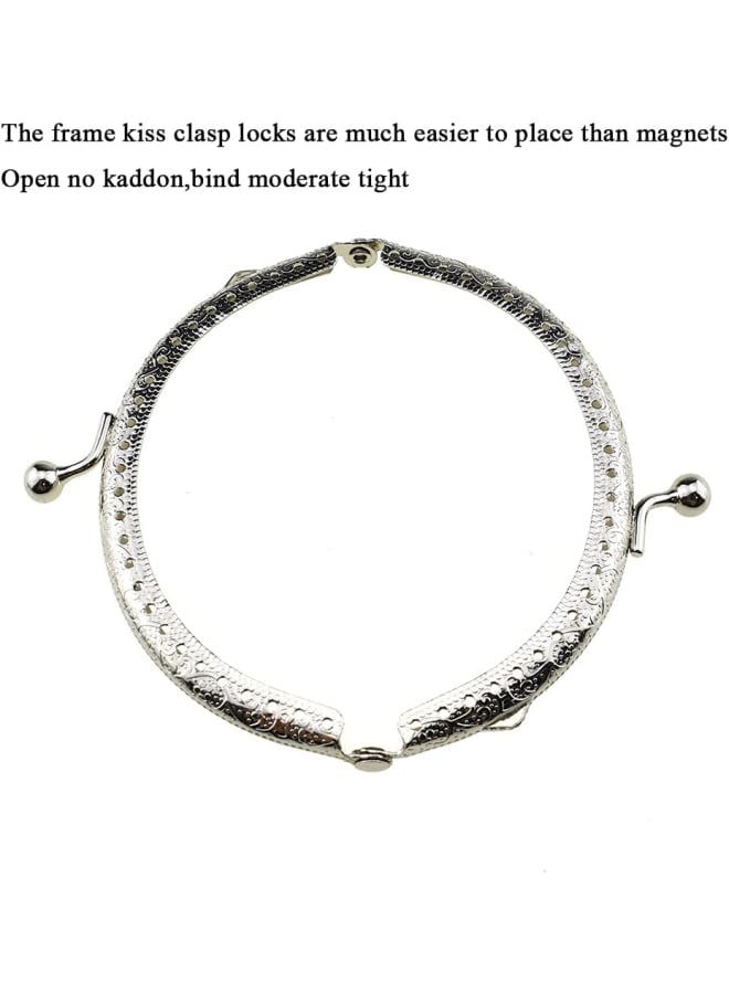 Purse Round Bag Kiss Clasp Frame Lock 10.5cm Diameter Rectangle Clutch Metal Vintage Latch Clip Smooth Open Close Sturdy No Scratch Loose Gap for DIY Crochet Fabric Coin Leather Bag 6pcs Silver - Image 4