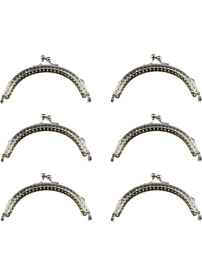 Purse Round Bag Kiss Clasp Frame Lock 10.5cm Diameter Rectangle Clutch Metal Vintage Latch Clip Smooth Open Close Sturdy No Scratch Loose Gap for DIY Crochet Fabric Coin Leather Bag 6pcs Silver - Image 1