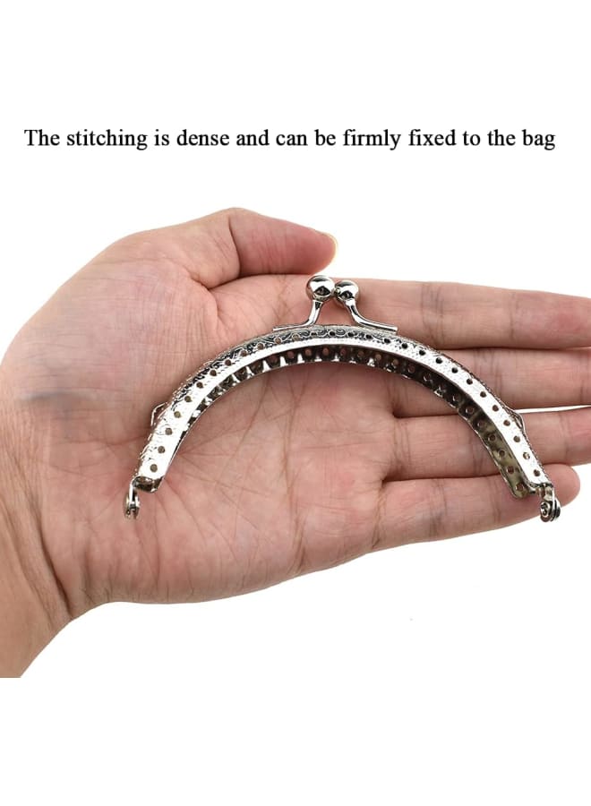 Purse Round Bag Kiss Clasp Frame Lock 10.5cm Diameter Rectangle Clutch Metal Vintage Latch Clip Smooth Open Close Sturdy No Scratch Loose Gap for DIY Crochet Fabric Coin Leather Bag 6pcs Silver - Image 5