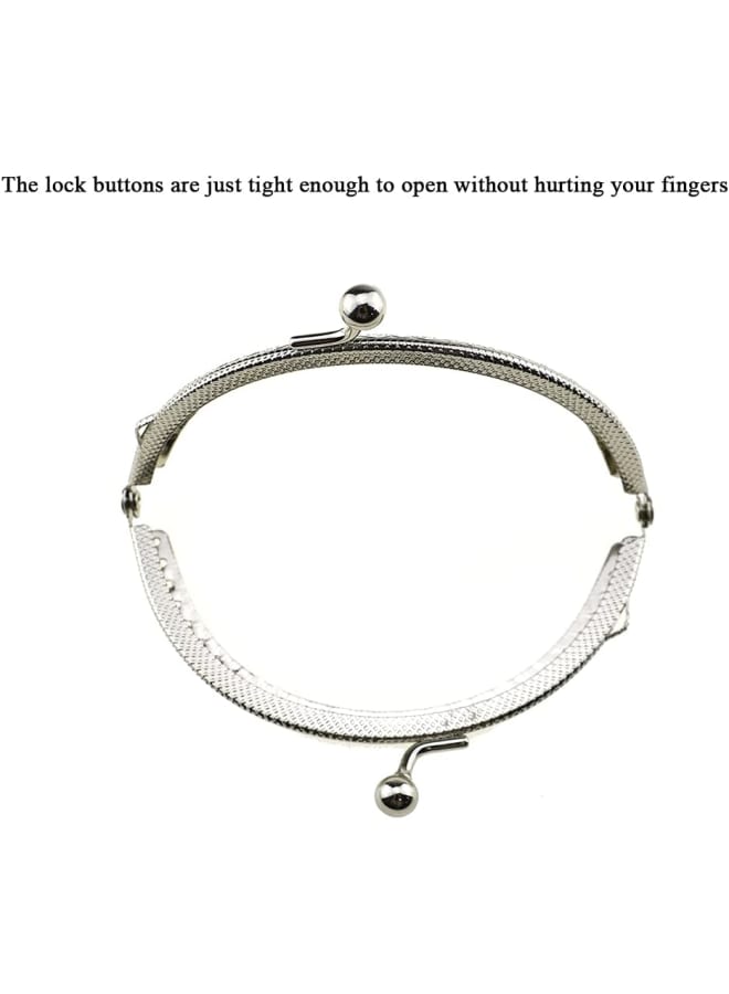 Purse Round Bag Kiss Clasp Frame Lock 10.5cm Diameter Rectangle Clutch Metal Vintage Latch Clip Smooth Open Close Sturdy No Scratch Loose Gap for DIY Crochet Fabric Coin Leather Bag 6pcs Silver - Image 3