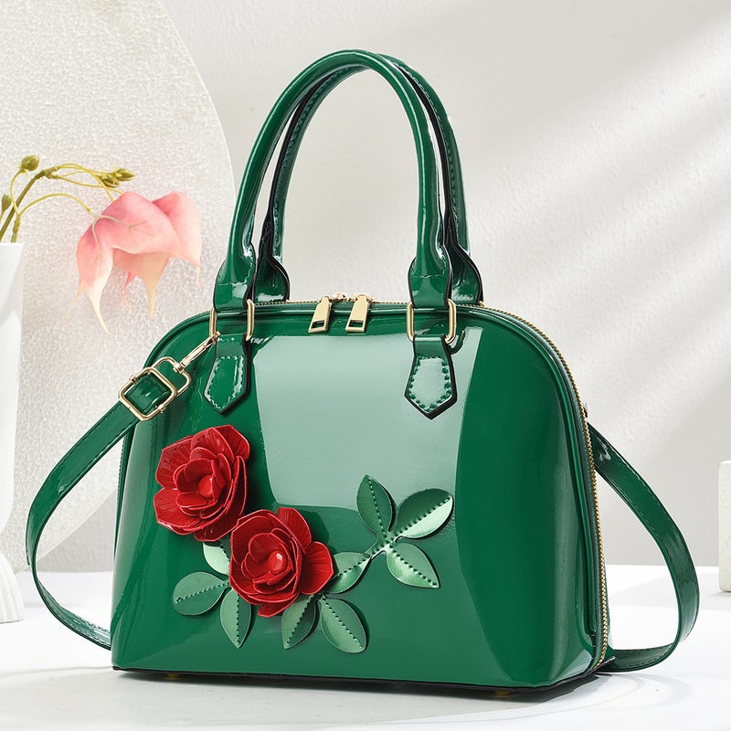 3D Decal Patent Leather Shell Bag Shoulder Satchel Crossbody Fashion Versatile Mother Gift Drop Shipping - Image 3