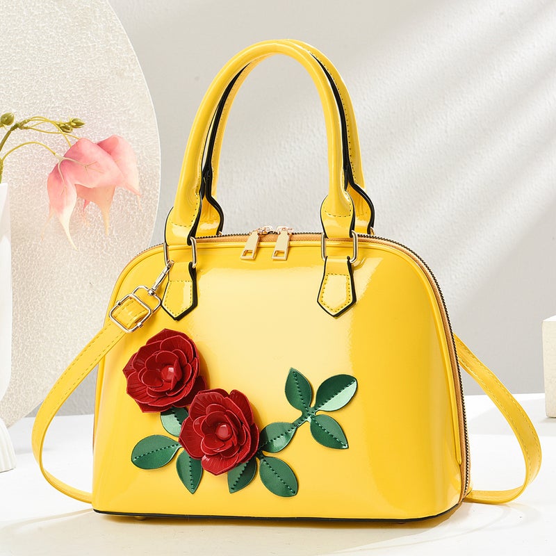 3D Decal Patent Leather Shell Bag Shoulder Satchel Crossbody Fashion Versatile Mother Gift Drop Shipping - Image 1