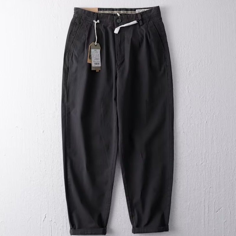 Japanese Casual Mens Cargo Pants Straight Fit Elastic Cotton Grey  - Image 1