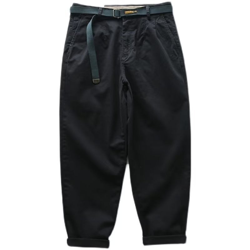 Japanese Casual Mens Cargo Pants Straight Fit Elastic Cotton Grey  - Image 2