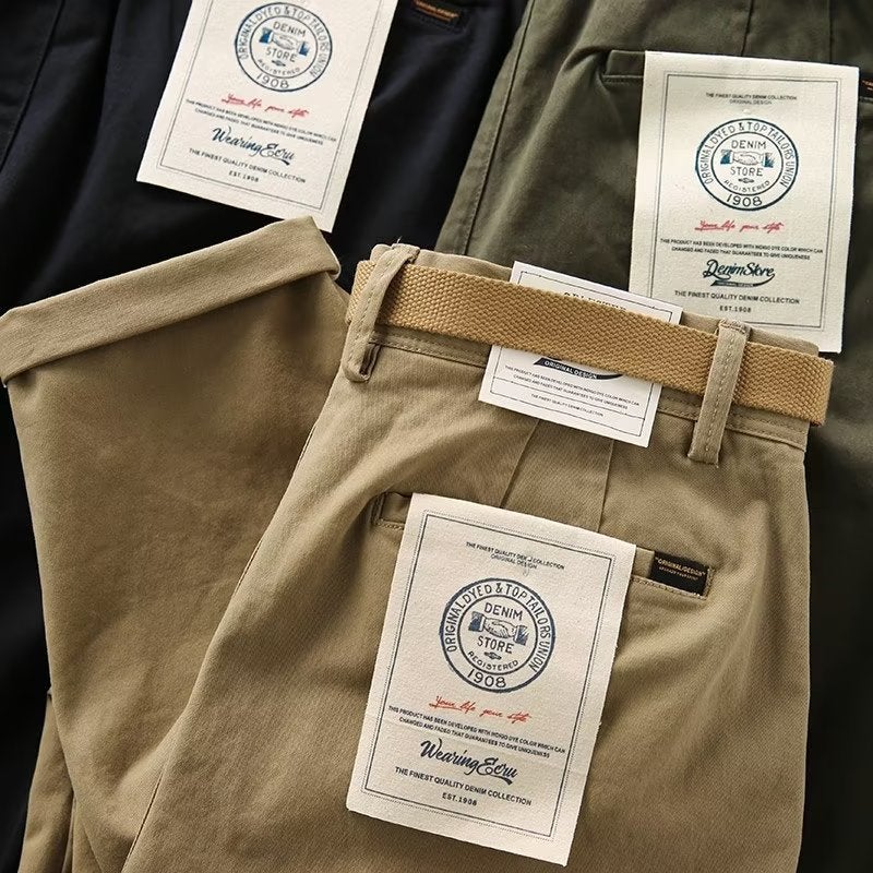 Japanese Casual Mens Cargo Pants Straight Fit Elastic Cotton Grey  - Image 4