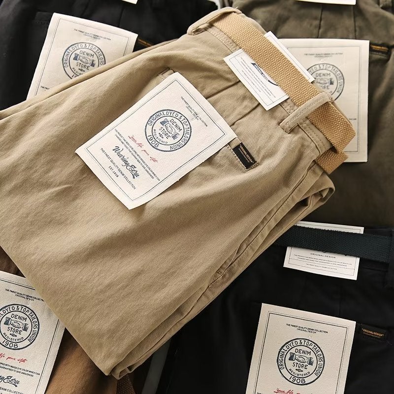 Japanese Casual Mens Cargo Pants Straight Fit Elastic Cotton Grey  - Image 5