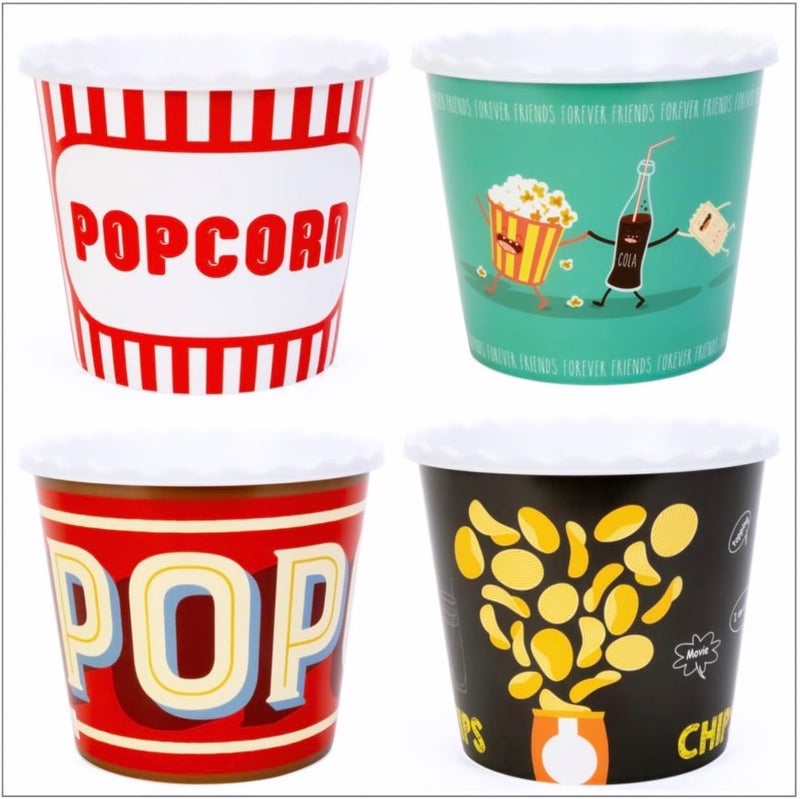 ONONEXPRESS Modern Style Reusable Plastic Popcorn BoxPopcorn ContainersPopcorn Bowls Set for Movie Theater Night  BPA Free  4 Pack  75 oz Popcorn Mix B - Image 1