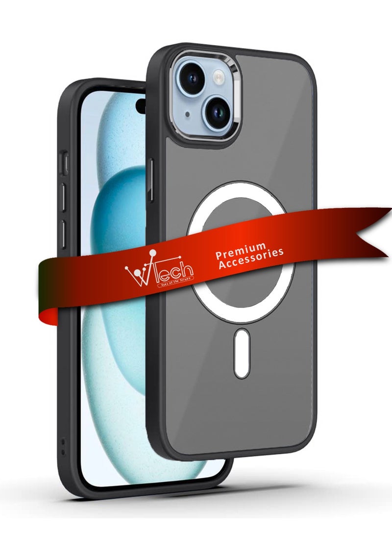 Wtech Hybrid Silicone With Translucent Hard Back Protective Plating Lens Magsafe Case Cover For Apple iPhone 15 2023 Black  - Image 1