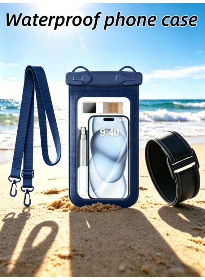 Arrangeli Heavy Duty Waterproof Phone Pouch with Adjustable Neck Strap, Double-Ear Hook Design, All-Weather Protective Case for Boating, Rafting, Fishing, and Rain, Full Touch & Face ID Compatible (D012-2-BU) - Image 1