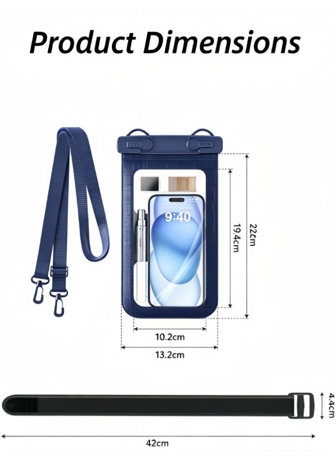 Arrangeli Heavy Duty Waterproof Phone Pouch with Adjustable Neck Strap, Double-Ear Hook Design, All-Weather Protective Case for Boating, Rafting, Fishing, and Rain, Full Touch & Face ID Compatible (D012-2-BU) - Image 3