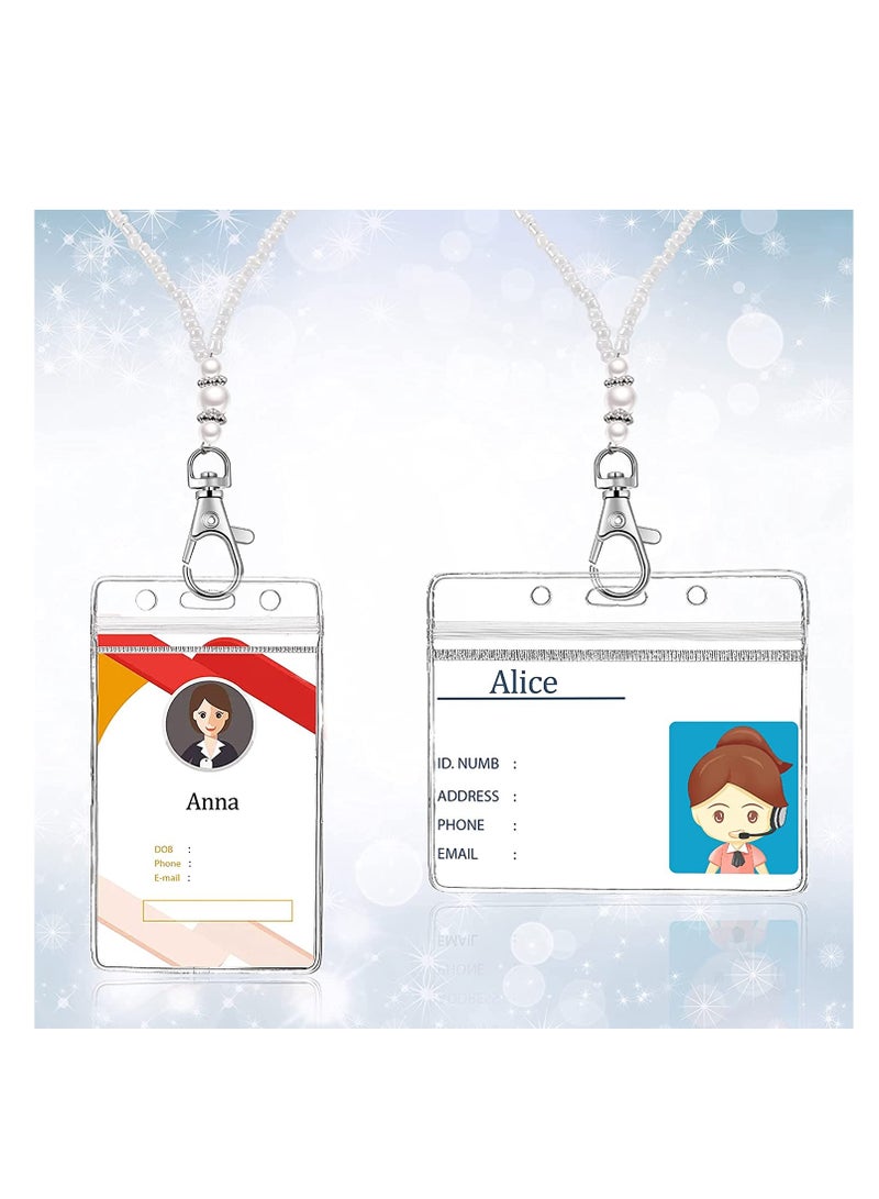 Excefore Lanyards Pearl Badge with 4 Pcs ID Holders Retractable Beautiful ID Necklaces Waterproof Headphone Key Chain with Silver Clip for Girl Women Office Restaurants school Student Card - Image 5