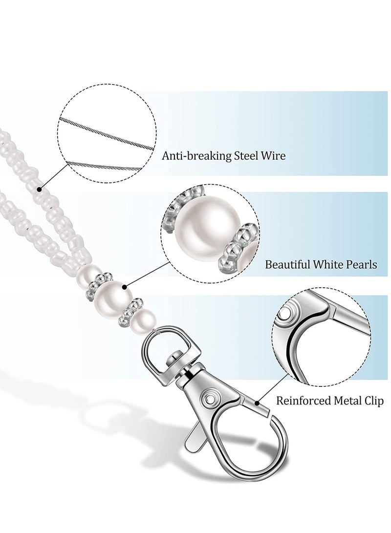 Excefore Lanyards Pearl Badge with 4 Pcs ID Holders Retractable Beautiful ID Necklaces Waterproof Headphone Key Chain with Silver Clip for Girl Women Office Restaurants school Student Card - Image 2