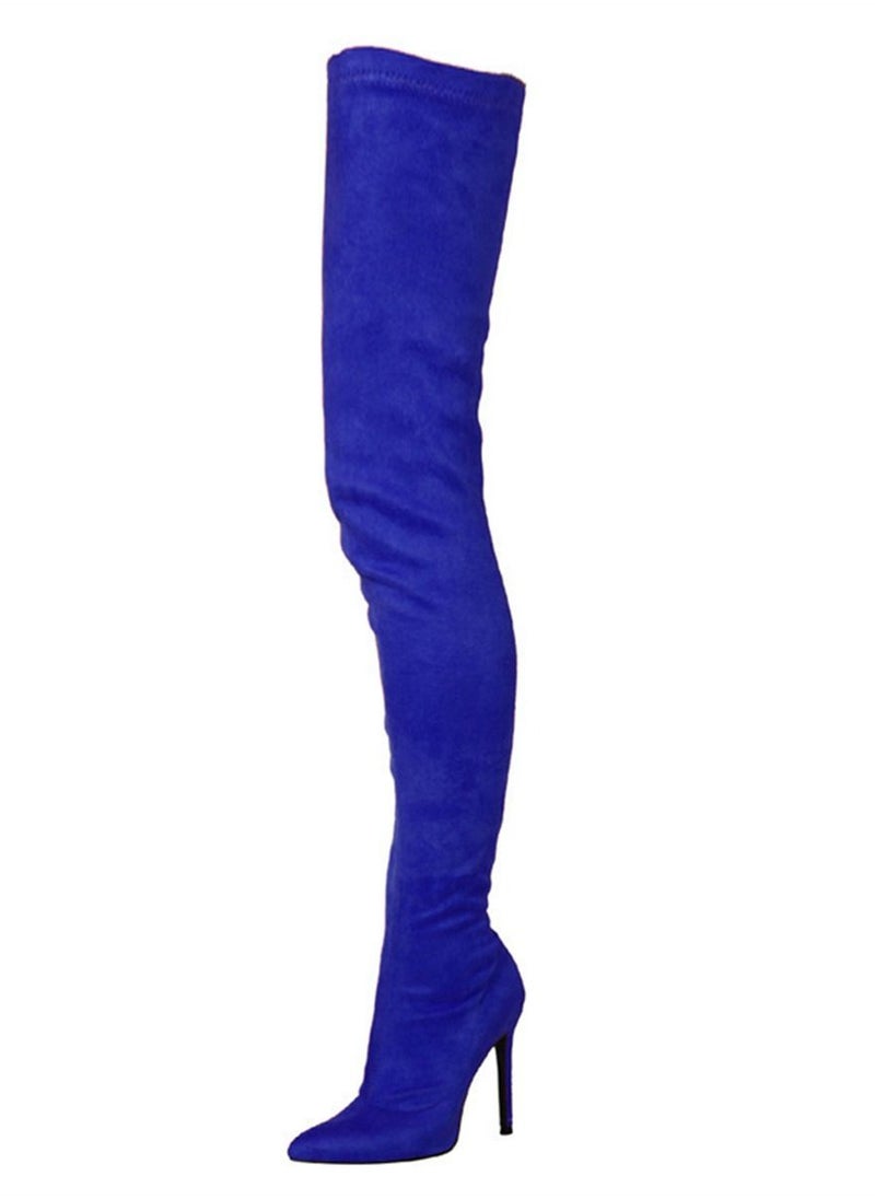 Loquat - Suede Pointed Knee High Boots For Women Blue - Image 1