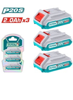 Total P20S 20V Lithium-ion Battery Kit – 3pcs 2.0Ah Rechargeable Battery Pack with LED Power Indicator – Compatible with P20S Tools – Packed in Double Blister for Convenient Storage