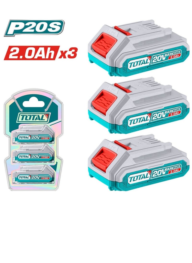 TOTAL - Total P20S 20V Lithium-ion Battery Kit – 3pcs 2.0Ah Rechargeable Battery Pack with LED Power Indicator – Compatible with P20S Tools – Packed in Double Blister for Convenient Storage - Image 1