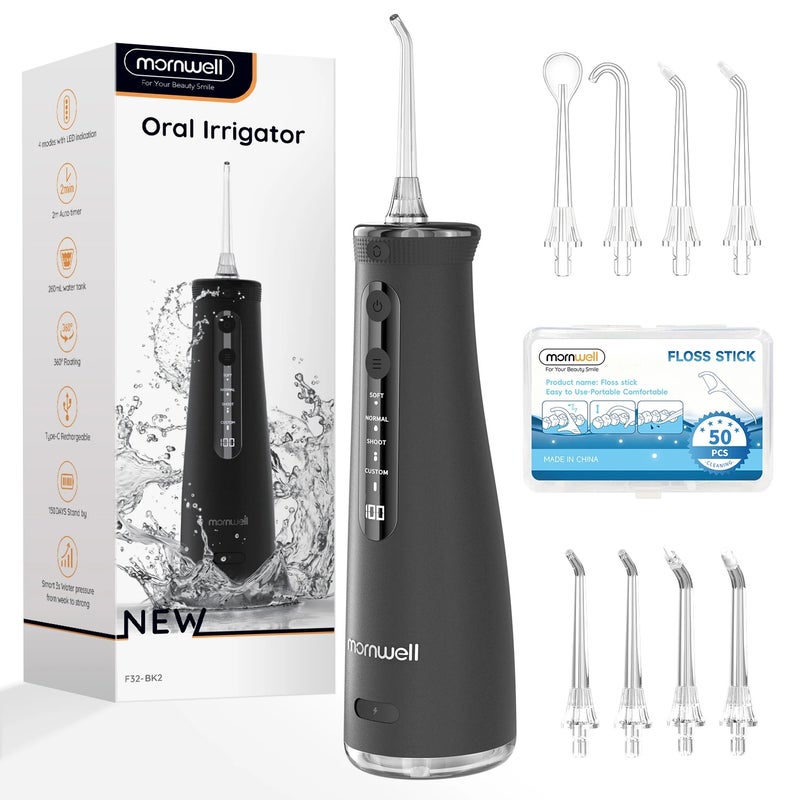 Mornwell Cordless Water Flosser With 4 Jet Tips 4 Modes 260ML Portable Rechargeable Oral Water Floss IPX7 Waterproof for Gums Care - Image 1