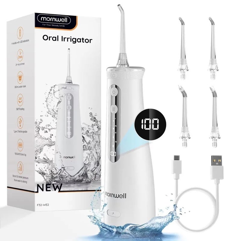 Mornwell Cordless Water Flosser With 4 Jet Tips 4 Modes 260ML Portable Rechargeable Oral Water Floss IPX7 Waterproof for Gums Care - Image 2