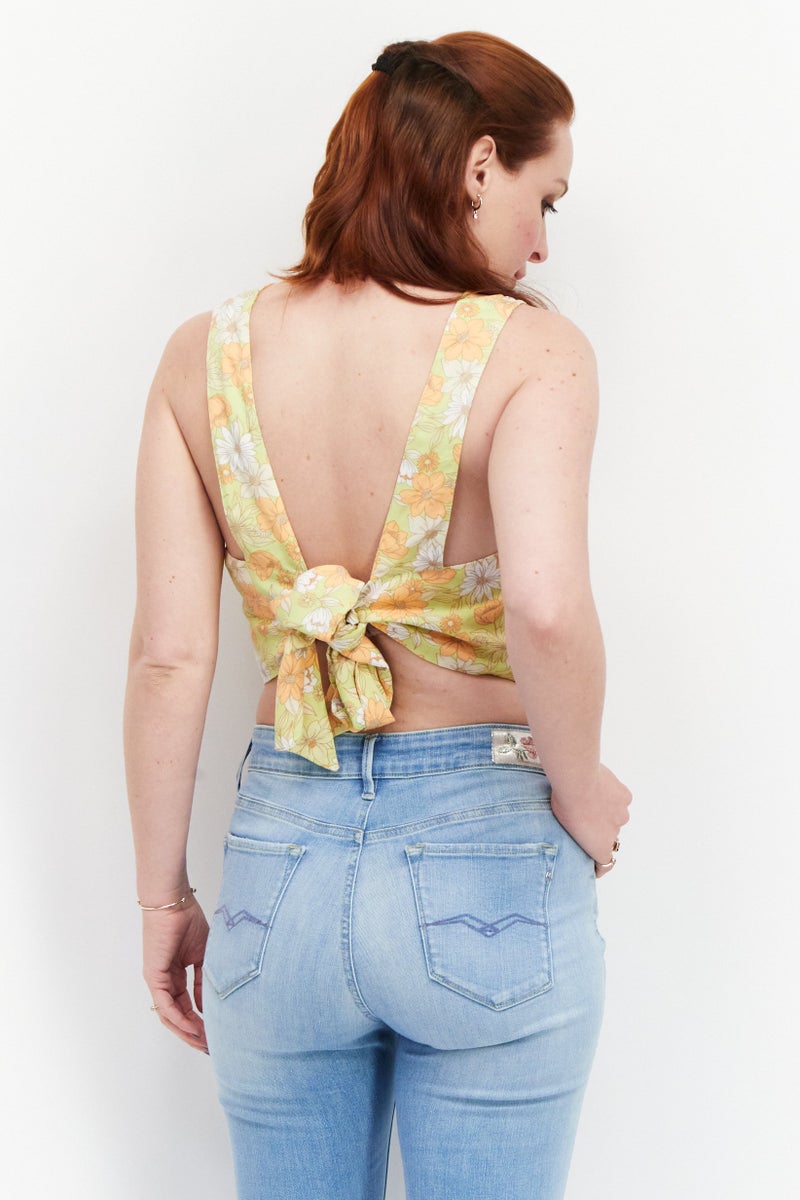 rvca Women Scoop Neck Floral Print Tank Top, Lime Green Combo - Image 3