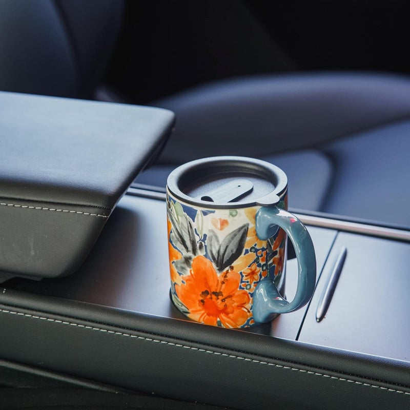 DUSVALLY Coffee Ceramic Mug Travel Coffee Mug Porcelain Latte Tea Cup With Lid and Color Box 17ozOrange FlowerGifts for Mom - Image 4