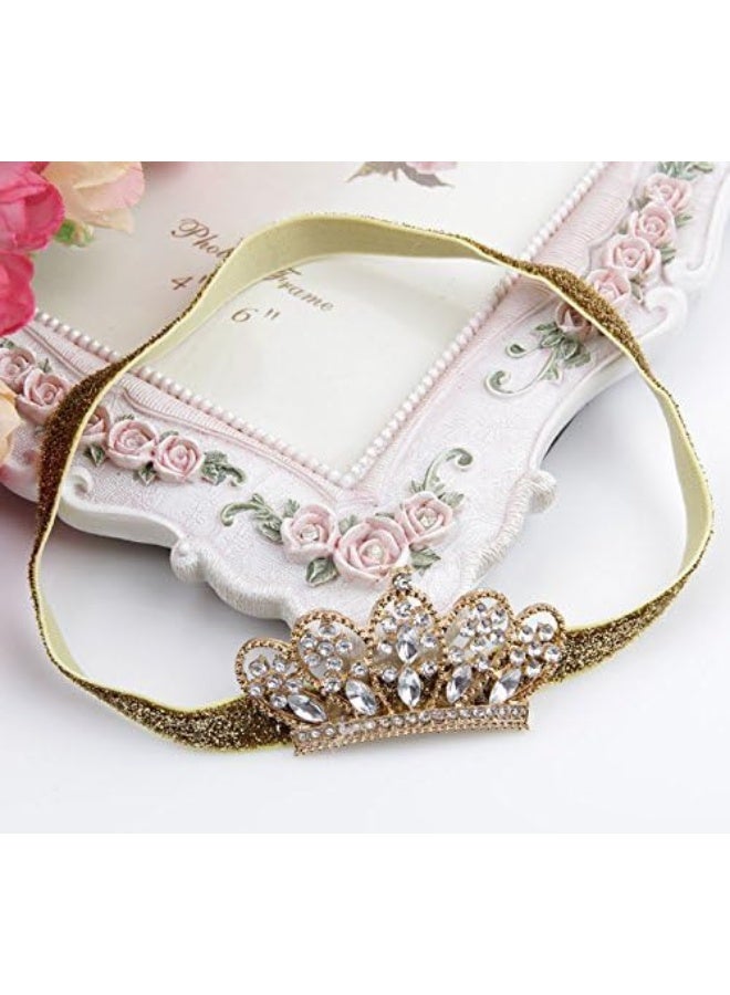 XICHEN Baby Girls Crown Headband Newborn Princess Head Band Headdress Elastic Hair Band (Crystal -2Pack) - Image 3