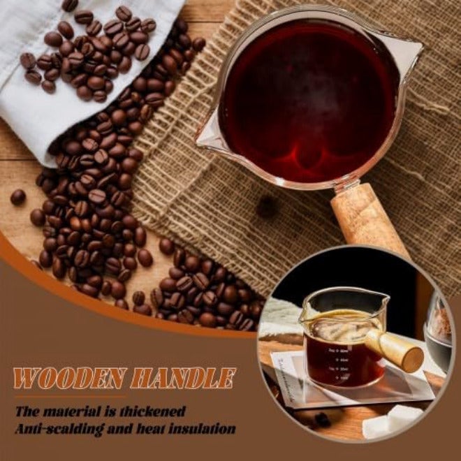 YILANJIN 75 مل كوب قياس زجاجي، أكواب إسبرسو بمقبض خشبي، أكواب إسبرسو زجاجية بفوهات على شكل حرف V، إبريق خفق الحليب، ملحقات الإسبرسو، كوب حليب - Image 4