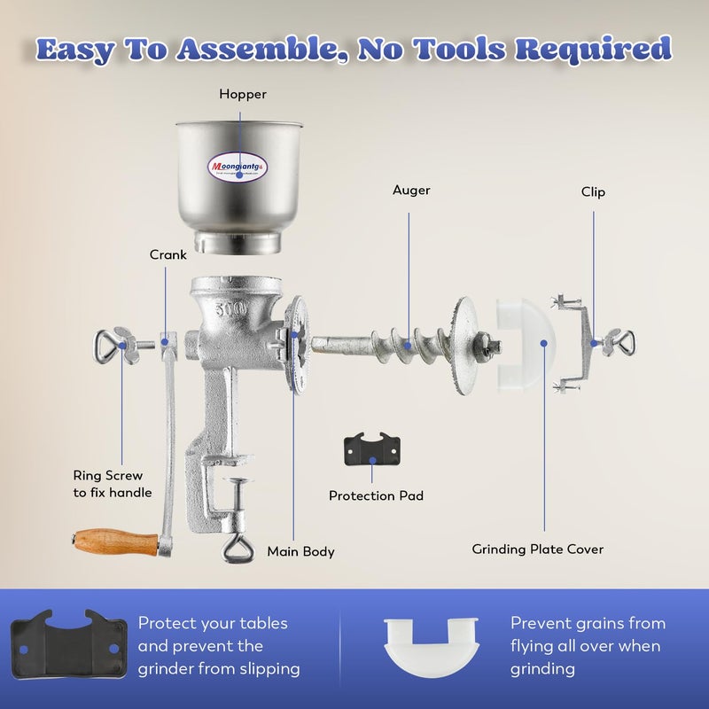 Moongiantgo Corn Grinder Mill Cast Iron Manual Grain Mill Hand Grinder with Large Hopper for Corn Barley Wheat Berries Coffee Chickpeas Poppy Seeds Pepper Dried Beans Animals Feed Home Brewing - Image 5