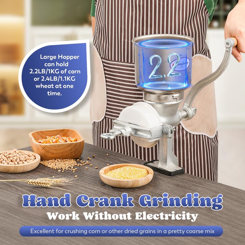 Moongiantgo Corn Grinder Mill Cast Iron Manual Grain Mill Hand Grinder with Large Hopper for Corn Barley Wheat Berries Coffee Chickpeas Poppy Seeds Pepper Dried Beans Animals Feed Home Brewing - Image 2