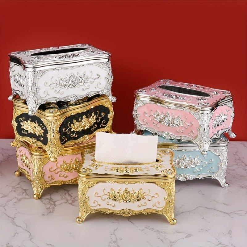 A Retro European Style Silvery White Acrylic Tissue Box Cover For Home Office Bathroom Bedroom Decoration Space Saving Organization - Image 1