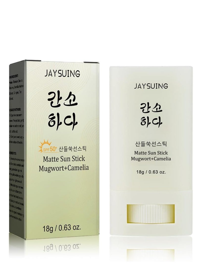 Jaysuing Matte Sun Stick, Mugwort + Camelia, Korean Sunscreen Stick, Beauty of Matte Sun Stick, for Face Moisturizer with SPF 50+ PA+++ Matte Sunscreen for Face & Body Non Greasy, No White Cast (18g/0.63oz) - Image 1