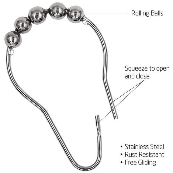 TAPAHPRIYAY TAPAHPRIYAY Set of 12 - Shower Curtain Rings, Shower Curtain Hooks for Curtain Rust Proof Metal Shower Rings Hooks for Bathroom Shower Curtains Rods Hangers - Silver  - Image 3