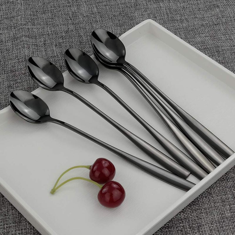 Teyyvn Black Stainless Steel Iced Tea Spoon  Long Handle Stirring Spoon  Set Of 8 - Image 4