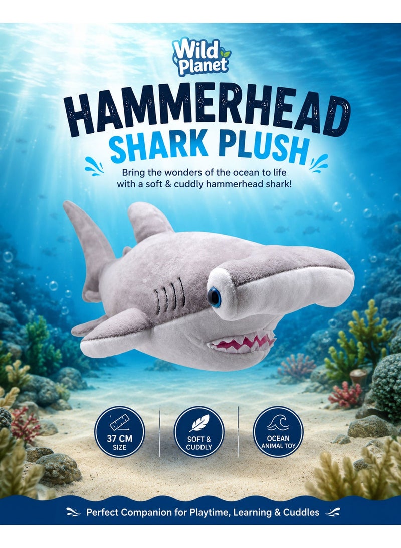 Wild Planet Hammerhead Shark Plush Toy 37cm Soft Ocean Animal Stuffed Toy for Kids Realistic Hammer Shark Plush Doll Cute Marine Life Pillow Cuddly Shark Teddy for Boys Girls Baby Toddler Birthday Gift Ocean Sea Creature Plush Toy - Image 1