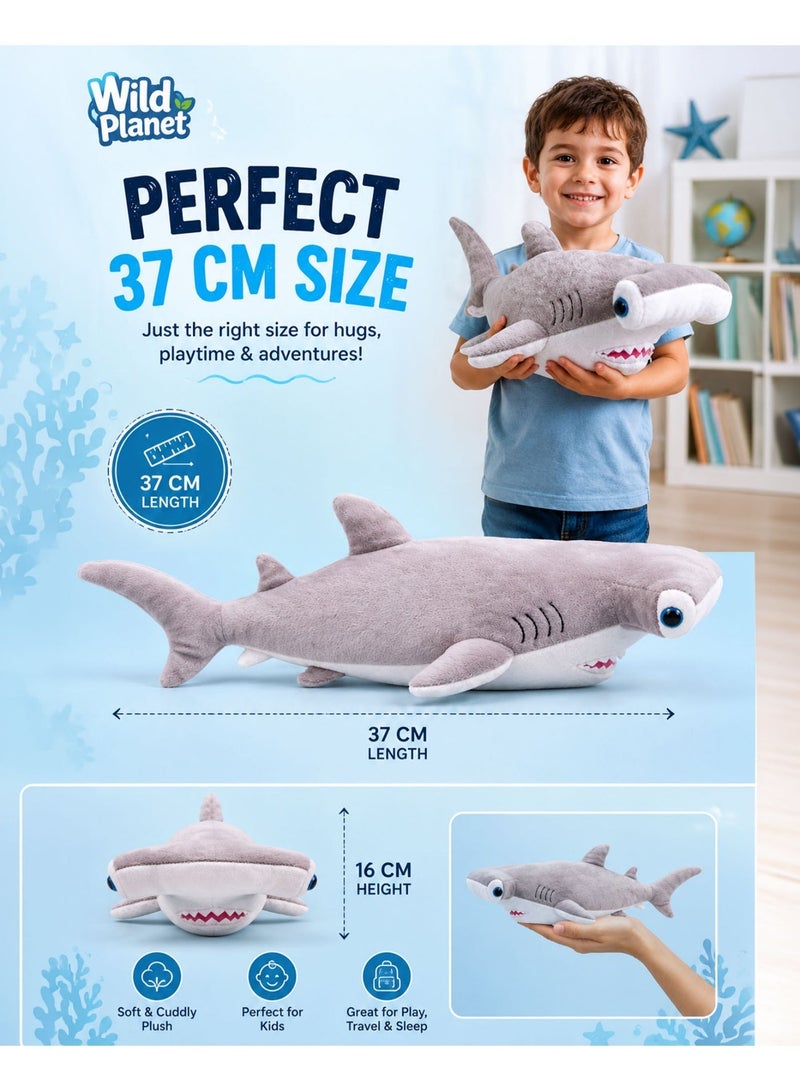 Wild Planet Hammerhead Shark Plush Toy 37cm Soft Ocean Animal Stuffed Toy for Kids Realistic Hammer Shark Plush Doll Cute Marine Life Pillow Cuddly Shark Teddy for Boys Girls Baby Toddler Birthday Gift Ocean Sea Creature Plush Toy - Image 3