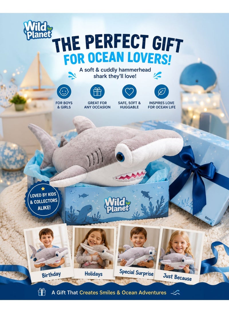 Wild Planet Hammerhead Shark Plush Toy 37cm Soft Ocean Animal Stuffed Toy for Kids Realistic Hammer Shark Plush Doll Cute Marine Life Pillow Cuddly Shark Teddy for Boys Girls Baby Toddler Birthday Gift Ocean Sea Creature Plush Toy - Image 4