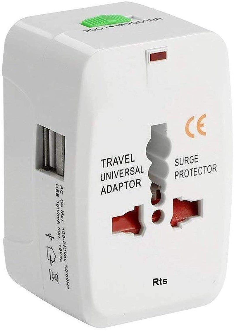 rts Universal Travel Plug Adapter Worldwide International All in One Portable Travel Adapter Wall AC Power Plug Adapter Wall Charger with Dual USB Charging Ports for USA EU UK AUS Cell Phone Mobile Laptop - Image 1