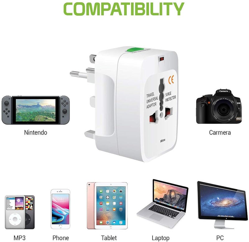 rts Universal Travel Plug Adapter Worldwide International All in One Portable Travel Adapter Wall AC Power Plug Adapter Wall Charger with Dual USB Charging Ports for USA EU UK AUS Cell Phone Mobile Laptop - Image 4