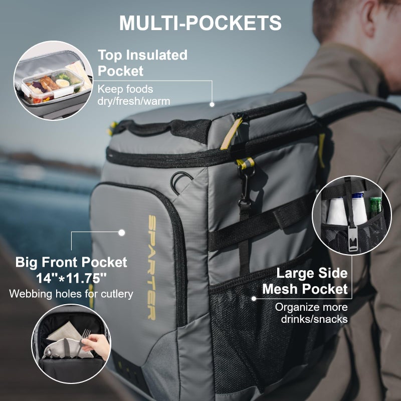 SPARTER Backpack Cooler Insulated Leak Proof 49 Cans, 2 Insulated Compartments Thermal Bag, Portable Lightweight Beach Travel Camping Lunch Backpack for Men and Women - Image 4