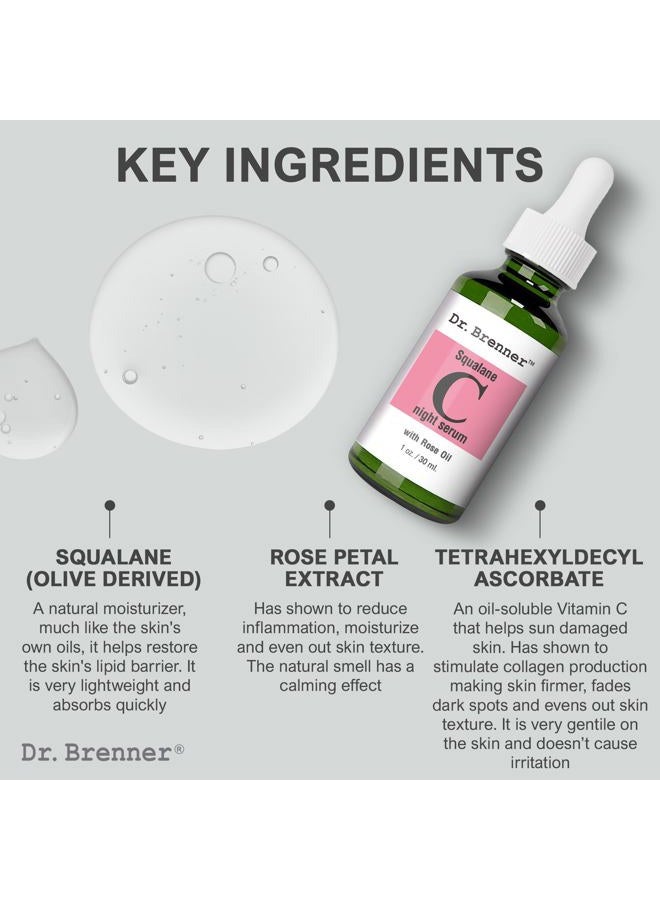 Dr Brenner Vitamin C Serum (Tetrahexyldecyl Ascorbate) Night Oil Treatment With Squalane and Pure Rose Oil for Firmer, Glowing Skin, Natural Moisturizing Skin Oil by Dr. Brenner 1 oz. - Image 2