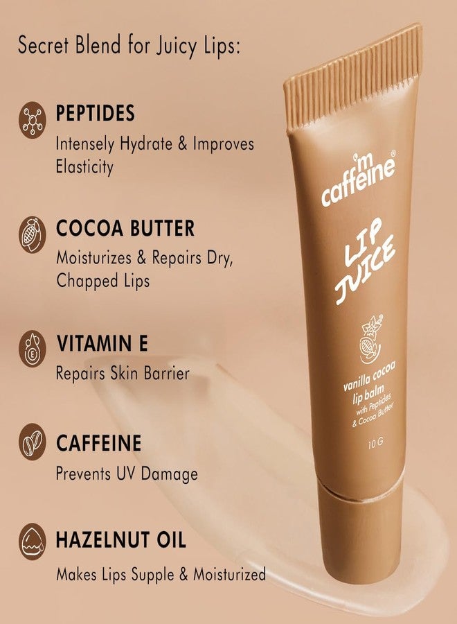 mCaffeine Lip Juice Vanilla Cocoa Lip Balm | 24 hrs Moisturization | Sweet Vanilla Flavor | With Peptides, Cocoa Butter & Vitamin E | Heals Dry & Chapped Lips | Lip Balm For Men & Women - 10g - Image 4