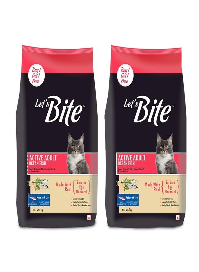 Let's Bite Let’s Bite Active Adult Dry Cat Food 1kg+ 1kg (Total 2kg) - Image 1